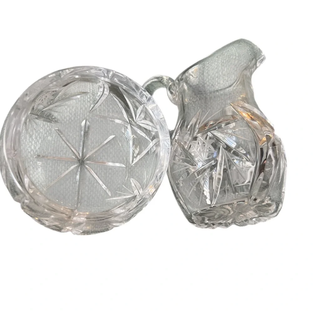 Vintage Crystal Glass Creamer Pitcher & Sugar Pot Pinwheel Star of David